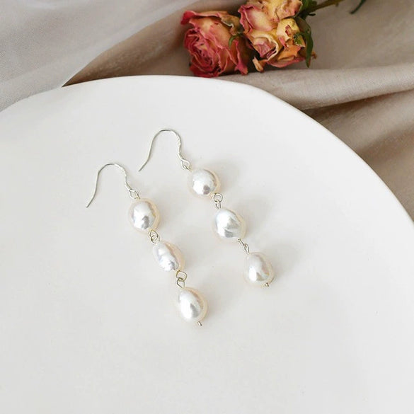 Women's Exotic Natural Baroque Freshwater Pearl 925 Silver Alien Shape Earrings
