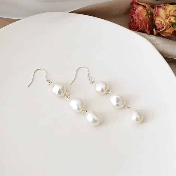 Women's Exotic Natural Baroque Freshwater Pearl 925 Silver Alien Shape Earrings