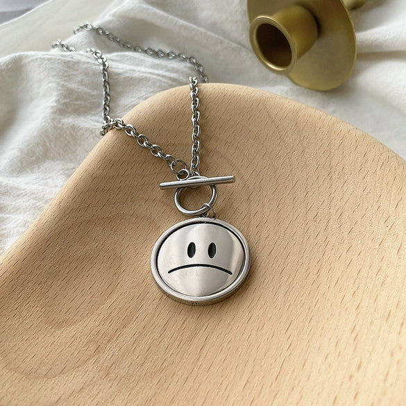 Women's Expression Sweater Chain Accessories Titanium Steel Electroplated Crying Smiling Face Necklace