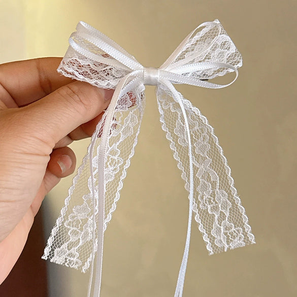 Women's Fabric Lace Bow Ribbon Handmade Duckbill Hairpin For Side Bangs And Broken Hair As Head Jewelry