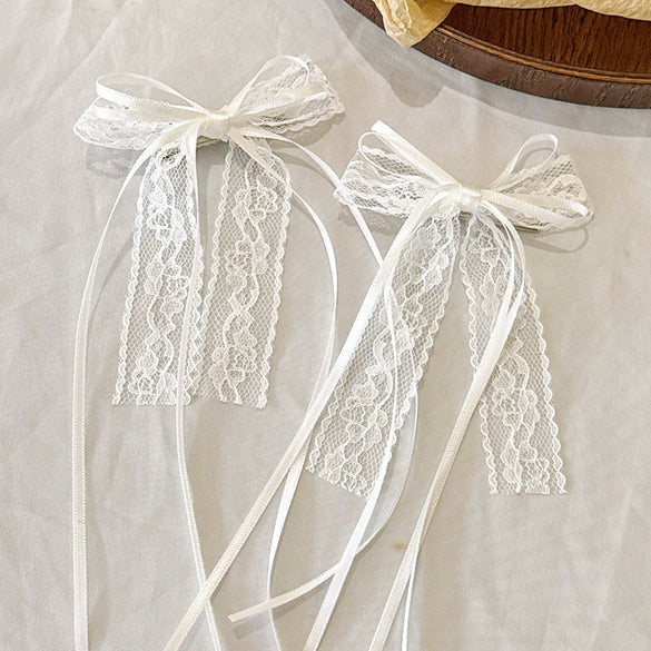 Women's Fabric Lace Bow Ribbon Handmade Duckbill Hairpin For Side Bangs And Broken Hair As Head Jewelry