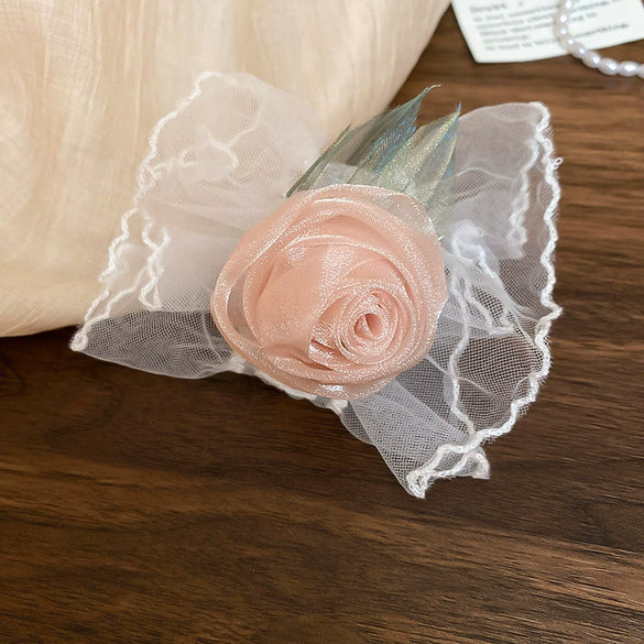 Women's Fabric Mesh Lace Handmade Rose Flower Wrist Bracelet High End Simple Elegant