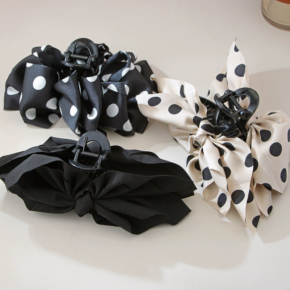 Women's Fabric Wave Dot Big Bow Handmade Hairpin Shark Clip Headwear