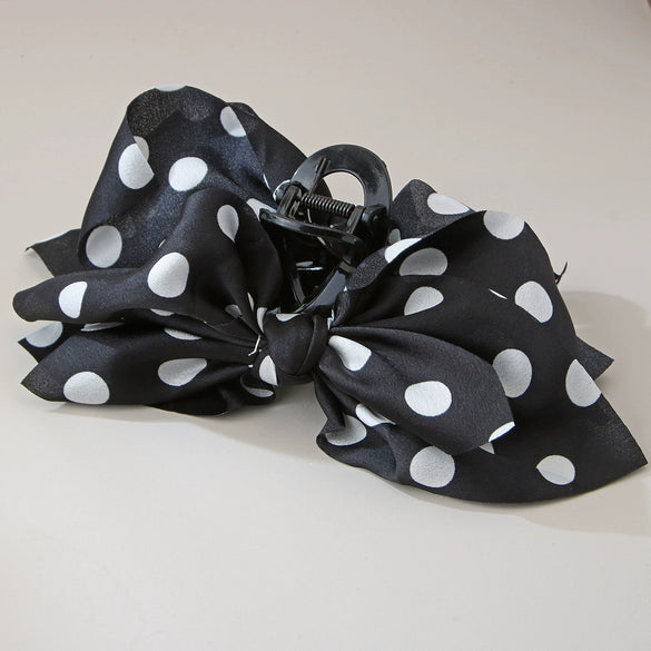 Women's Fabric Wave Dot Big Bow Handmade Hairpin Shark Clip Headwear