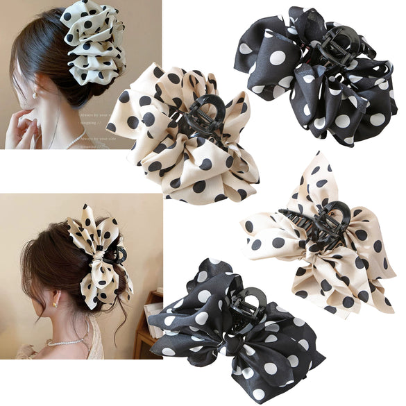 Women's Fabric Wave Dot Big Bow Handmade Hairpin Shark Clip Headwear