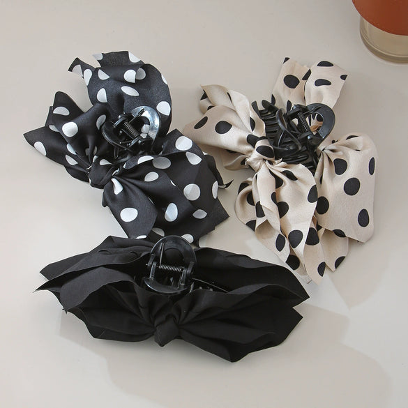 Women's Fabric Wave Dot Big Bow Handmade Hairpin Shark Clip Headwear