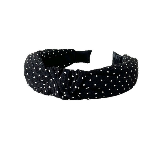 Women's Fabric Widebrimmed Black And White Polka Dot Small Floral Handmade Hairband