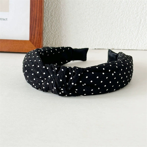 Women's Fabric Widebrimmed Black And White Polka Dot Small Floral Handmade Hairband