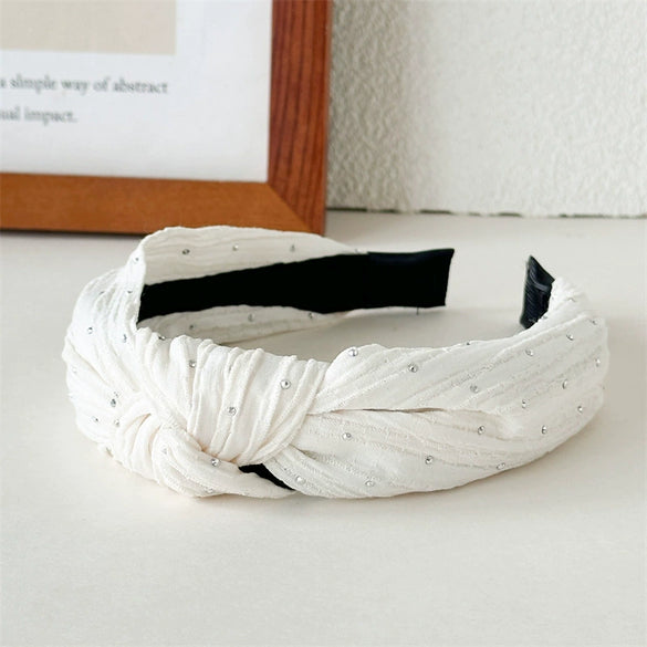 Women's Fabric Widebrimmed Black And White Polka Dot Small Floral Handmade Hairband