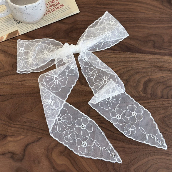 Women's Fairy Lace Geometric Plaid Headband Hair Rope Hair Tie Long Scarf Belt