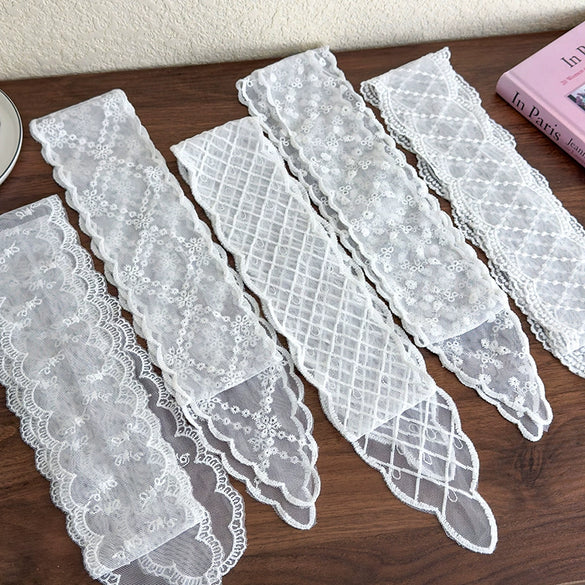 Women's Fairy Lace Geometric Plaid Headband Hair Rope Hair Tie Long Scarf Belt