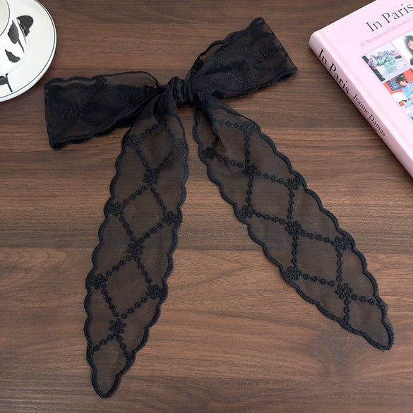 Women's Fairy Lace Geometric Plaid Headband Hair Rope Hair Tie Long Scarf Belt