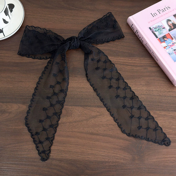 Women's Fairy Lace Geometric Plaid Headband Hair Rope Hair Tie Long Scarf Belt