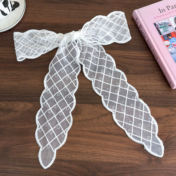 Women's Fairy Lace Geometric Plaid Headband Hair Rope Hair Tie Long Scarf Belt