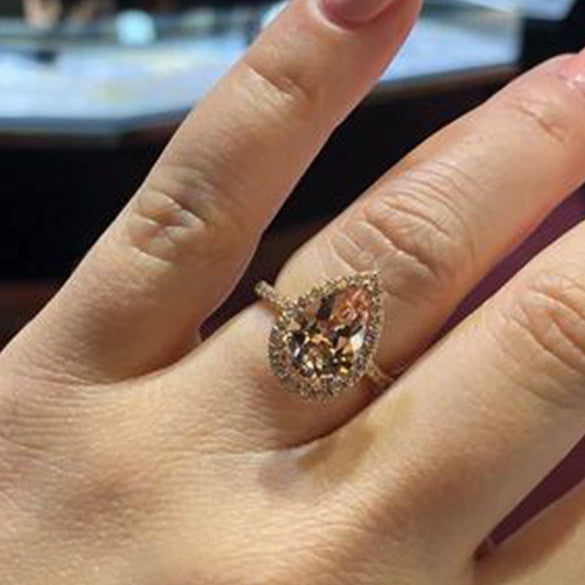 Women's Fairy Style Alloy Drop Shape Ring With Electroplated Champagne Diamond Accent Hand Jewelry Gift