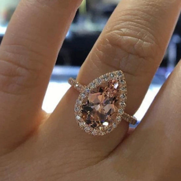 Women's Fairy Style Alloy Drop Shape Ring With Electroplated Champagne Diamond Accent Hand Jewelry Gift