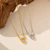 Women's Fairy Style Bow And Heart Necklace With Zircon Inlaid Copper Pendant On Titanium Steel O Chain Electroplated Sweet Pink Clavicle Chain