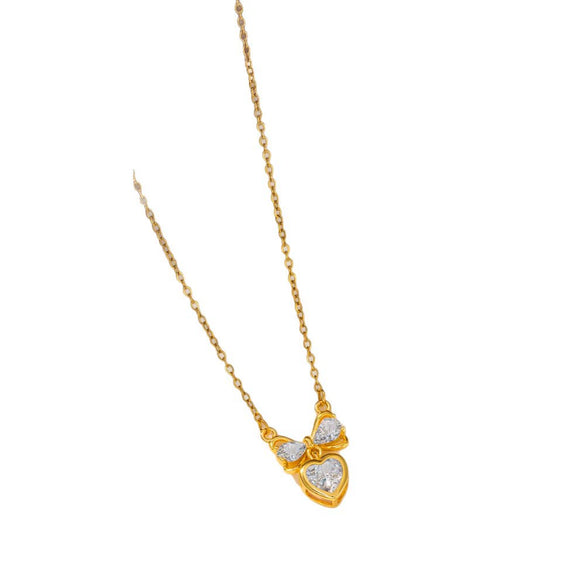 Women's Fairy Style Bow And Heart Necklace With Zircon Inlaid Copper Pendant On Titanium Steel O Chain Electroplated Sweet Pink Clavicle Chain