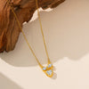 Women's Fairy Style Bow And Heart Necklace With Zircon Inlaid Copper Pendant On Titanium Steel O Chain Electroplated Sweet Pink Clavicle Chain