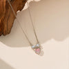 Women's Fairy Style Bow And Heart Necklace With Zircon Inlaid Copper Pendant On Titanium Steel O Chain Electroplated Sweet Pink Clavicle Chain