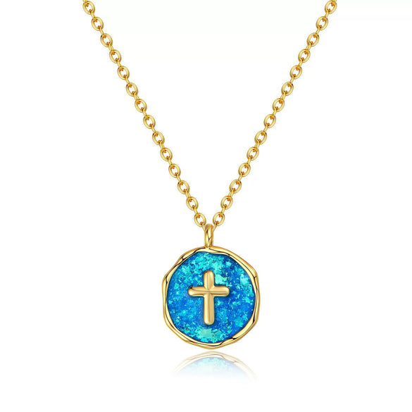 Women's Fairy Style Copper Cross Necklace With Round Geometric Pendant And Electroplated Clavicle Chain Fashion Jewelry