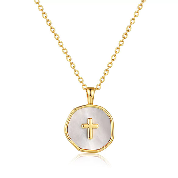 Women's Fairy Style Copper Cross Necklace With Round Geometric Pendant And Electroplated Clavicle Chain Fashion Jewelry