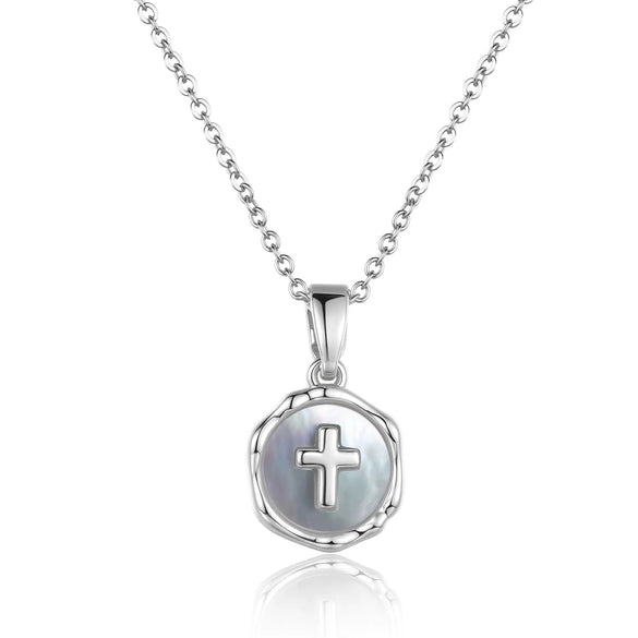 Women's Fairy Style Copper Cross Necklace With Round Geometric Pendant And Electroplated Clavicle Chain Fashion Jewelry