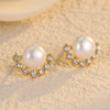 Women's Fanshaped Zircon Pearl Titanium Steel Stainless Steel Electroplated Earrings Simple And Highend Fashionable And Versatile