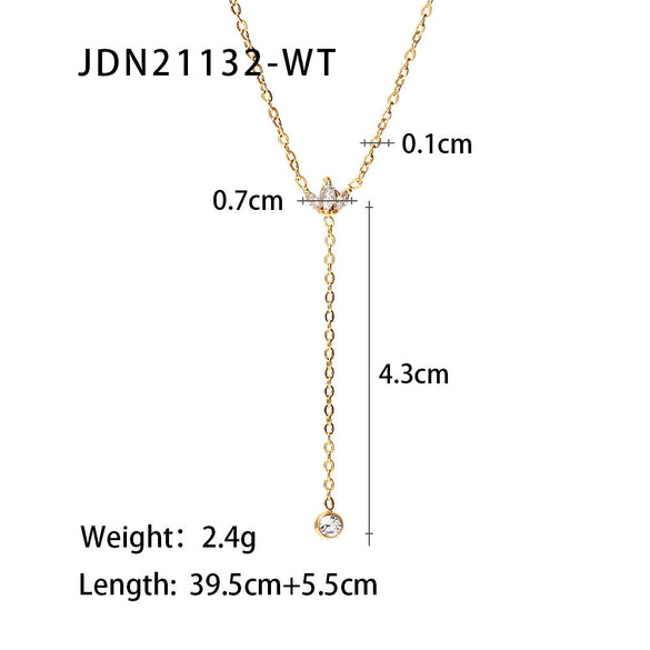 Women's Fashion All Match Titanium Steel Necklace With 18K Gold Single Crown And White Zircon Pendant Geometric Pattern Electroplated