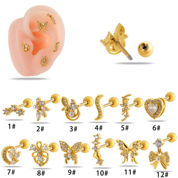 Women's Fashion Allmatch Copper Ear Bone Nail With Flower Pattern