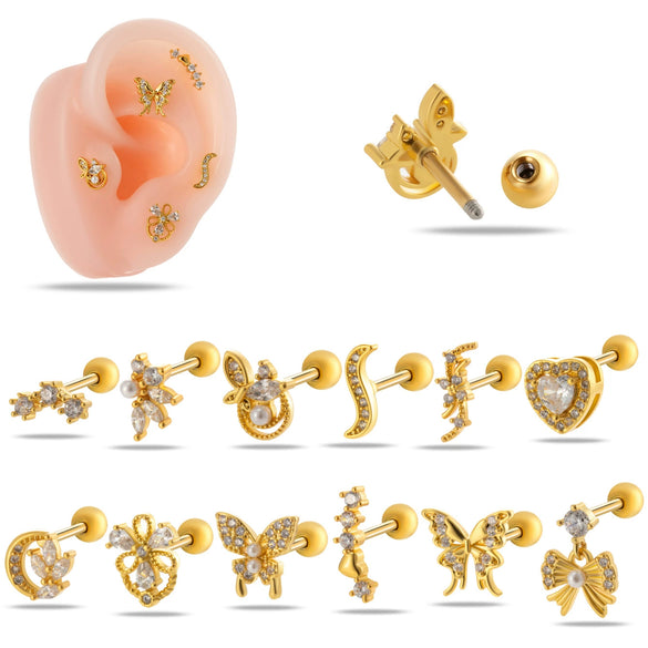 Women's Fashion Allmatch Copper Ear Bone Nail With Flower Pattern