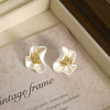 Women's Fashion Allmatch Metal Pleated Flower Earrings Copper Geometric Electroplated