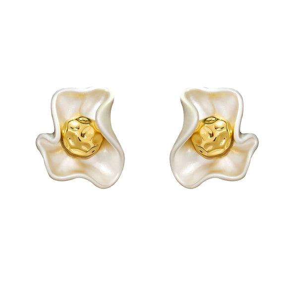 Women's Fashion Allmatch Metal Pleated Flower Earrings Copper Geometric Electroplated