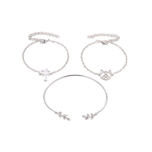 Women's Fashion Alloy Bracelet Set Hollow Cat Coconut Tree And Leaf Charm Bracelets Electroplated Hand Jewelry