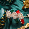Women's Fashion Alloy Case Rectangular Quartz Belt Watch Set With Imitation Leather Strap And Stainless Steel Buckle