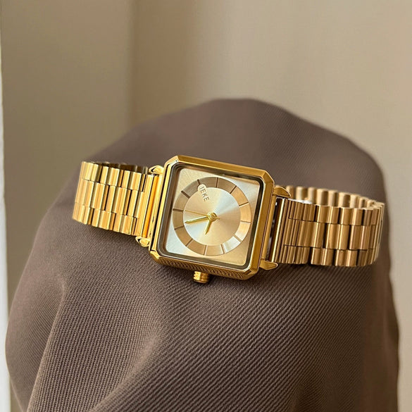 Women's Fashion Alloy Case Stainless Steel Strap Rectangle Dial Watch