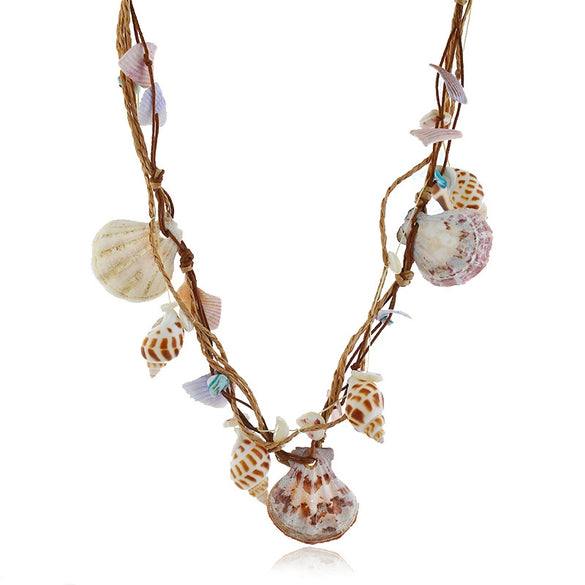 Women's Fashion Alloy Flower Necklace Handmade Shell Collarbone Chain With Electroplated Horse Whip Chain