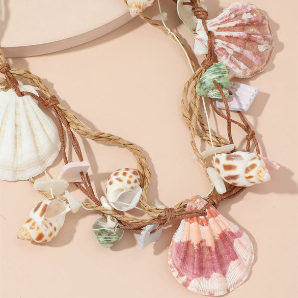 Women's Fashion Alloy Flower Necklace Handmade Shell Collarbone Chain With Electroplated Horse Whip Chain