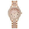 Women's Fashion Alloy Metal Roman Pattern Diamondencrusted Watch Bracelet With Copper Clasp And Round Dial