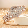 Women's Fashion Alloy Metal Roman Pattern Diamondencrusted Watch Bracelet With Copper Clasp And Round Dial