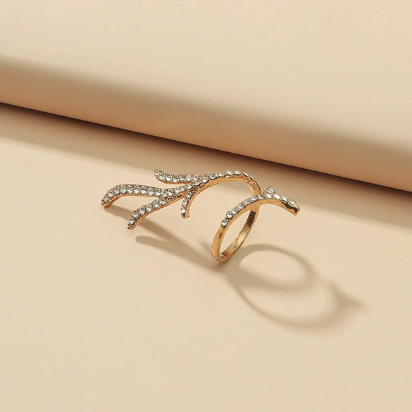 Women's Fashion Alloy Open Geometric Branch Ring With Zircon Crystal Accents Set With Stones