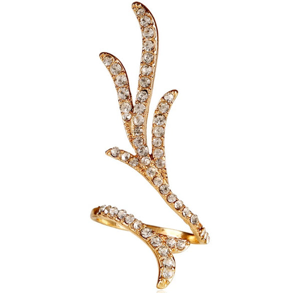Women's Fashion Alloy Open Geometric Branch Ring With Zircon Crystal Accents Set With Stones