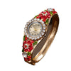Women's Fashion Alloy Quartz Watch With Diamonddecorated Carved Flower And Round Dial