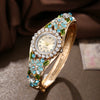 Women's Fashion Alloy Quartz Watch With Diamonddecorated Carved Flower And Round Dial
