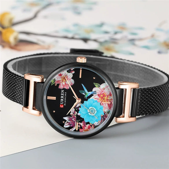 Women's Fashion Alloy Quartz Watch With Printed Butterfly And Stainless Steel Strap