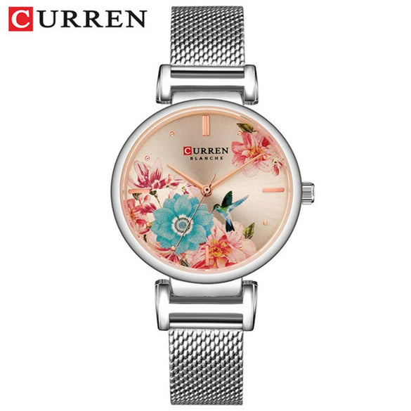 Women's Fashion Alloy Quartz Watch With Printed Butterfly And Stainless Steel Strap