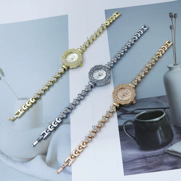 Women's Fashion Alloy Quartz Watch With Printed Logo Spiral Crown Mineral Reinforced Mirror And Jewelry Buckle