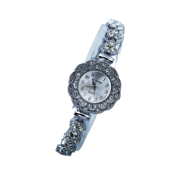 Women's Fashion Alloy Quartz Watch With Printed Logo Spiral Crown Mineral Reinforced Mirror And Jewelry Buckle