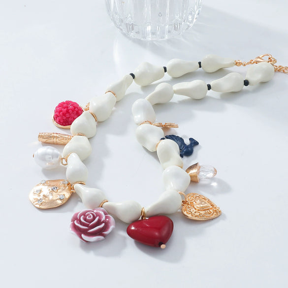 Women's Fashion Alloy Rhinestone Necklace With Animal Zodiac Heart Shape Flower Pendant Set With Diamonds
