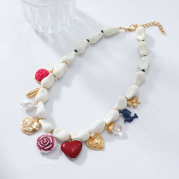 Women's Fashion Alloy Rhinestone Necklace With Animal Zodiac Heart Shape Flower Pendant Set With Diamonds